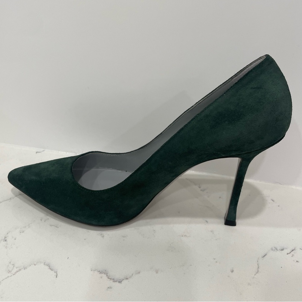 Sergio Rossi Dark Green Suede Pointed Toe Pumps Heels - Picture 7 of 16